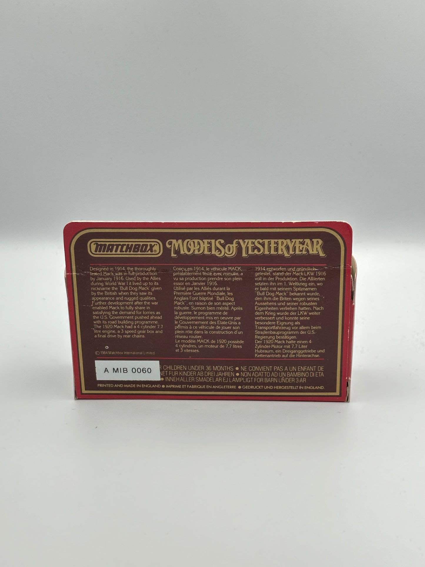 Matchbox Models of Yesteryear 1920 Model AC Mack A Corn Storage Co. Packing and Shipping