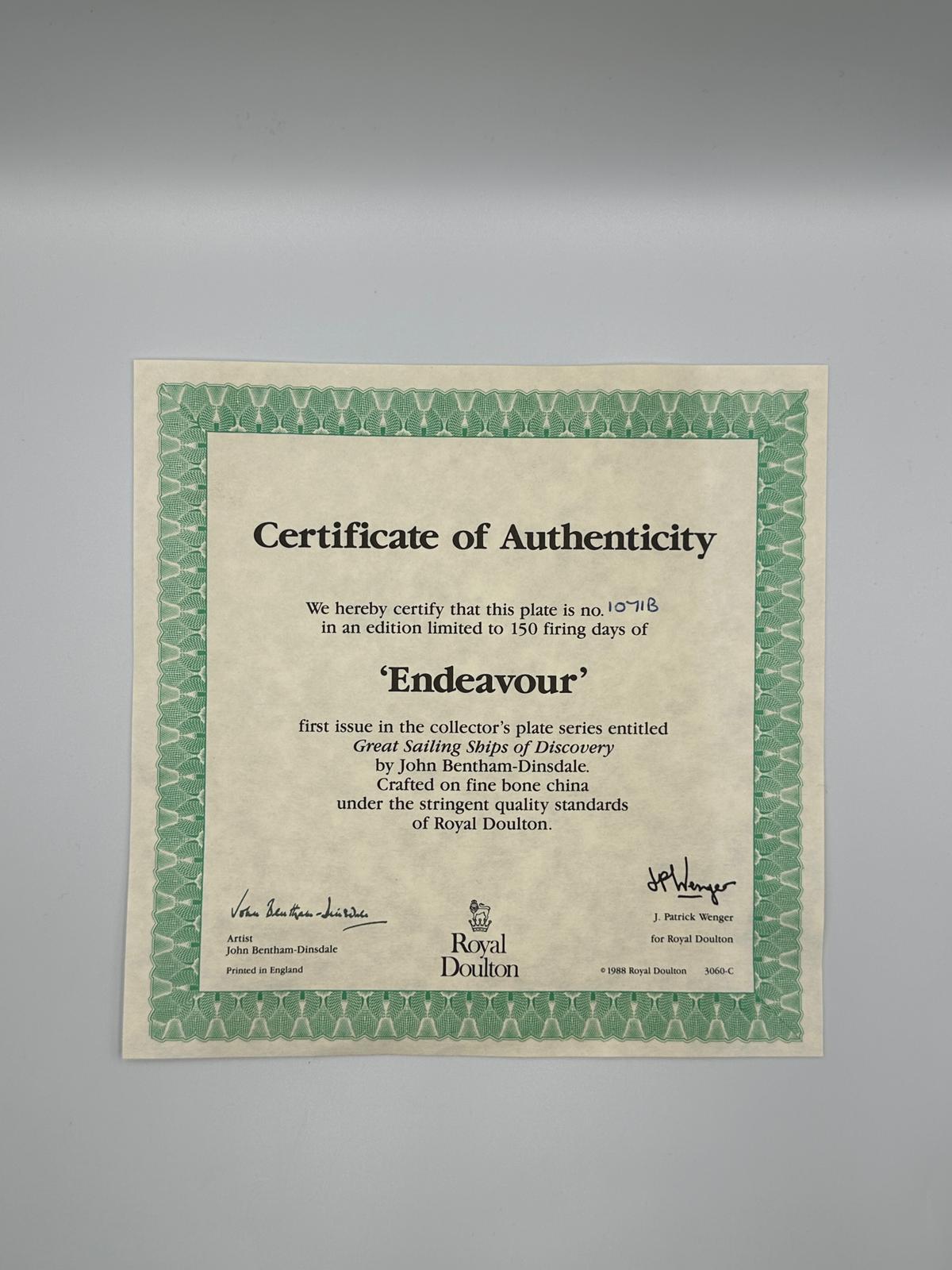 Royal Doulton Collector Plate – “Endeavour” (1988)