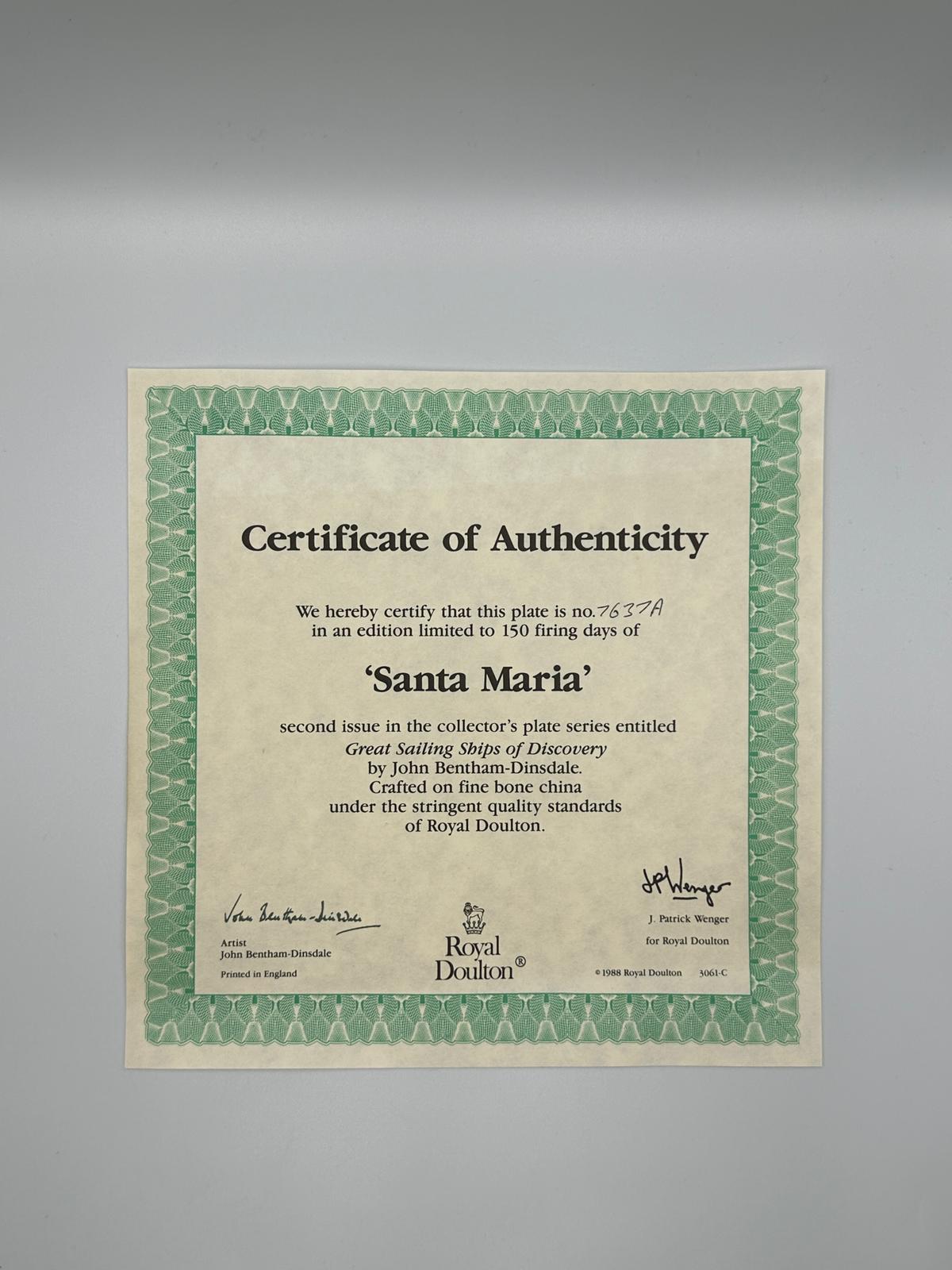 Royal Doulton Collector Plate – “Santa Maria” (1988)