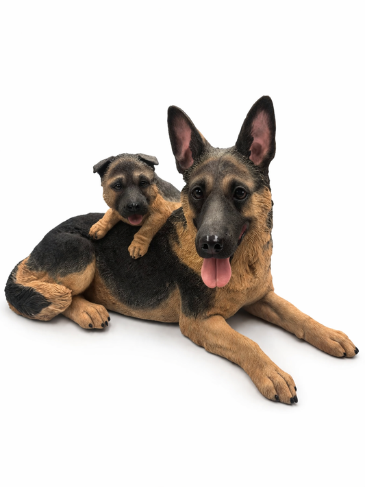 German Shepherd Mother & Puppy Figurine