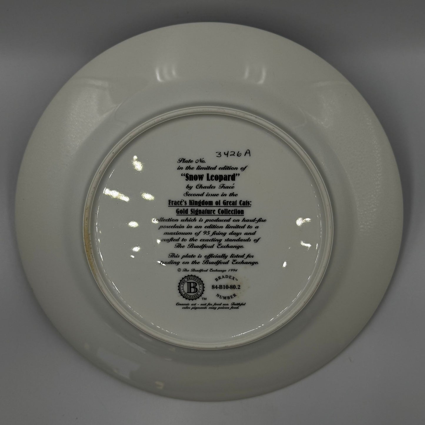 THE BRADFORD LIMITED EDITION COLLECTORS PLATE + BOX + COA "SNOW LEOPARD"